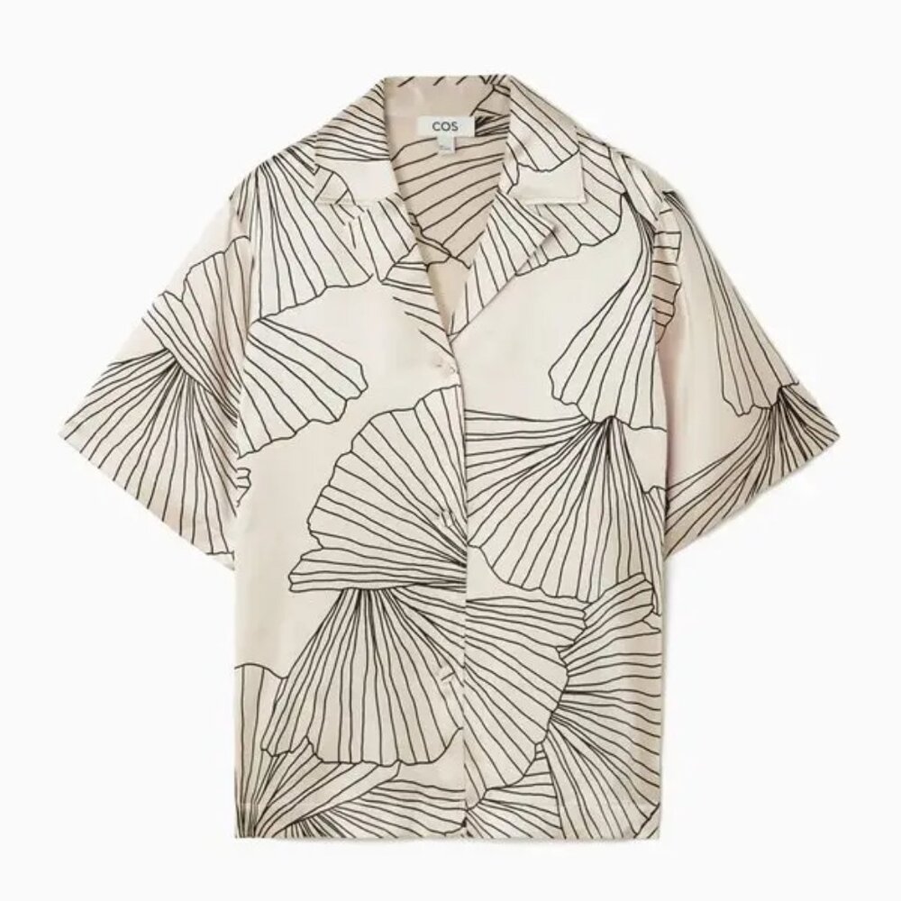 COS  - Women's Cream and Black Silk Button-Down Blouse